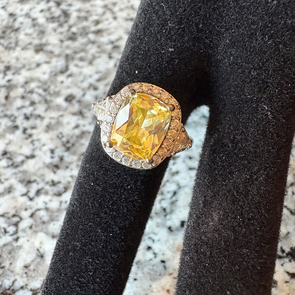 ♥️💖 Sterling Silver Large Halo Style Citrine CZ & Clear CZS